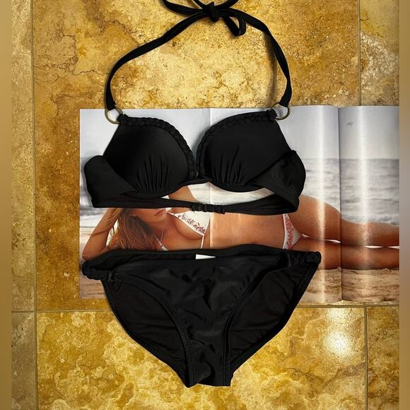 NEW Xhilaration Grecian Braided Hip Moderate Bikini Swim Bottom Black NWOT Sz S - Picture 14 of 14